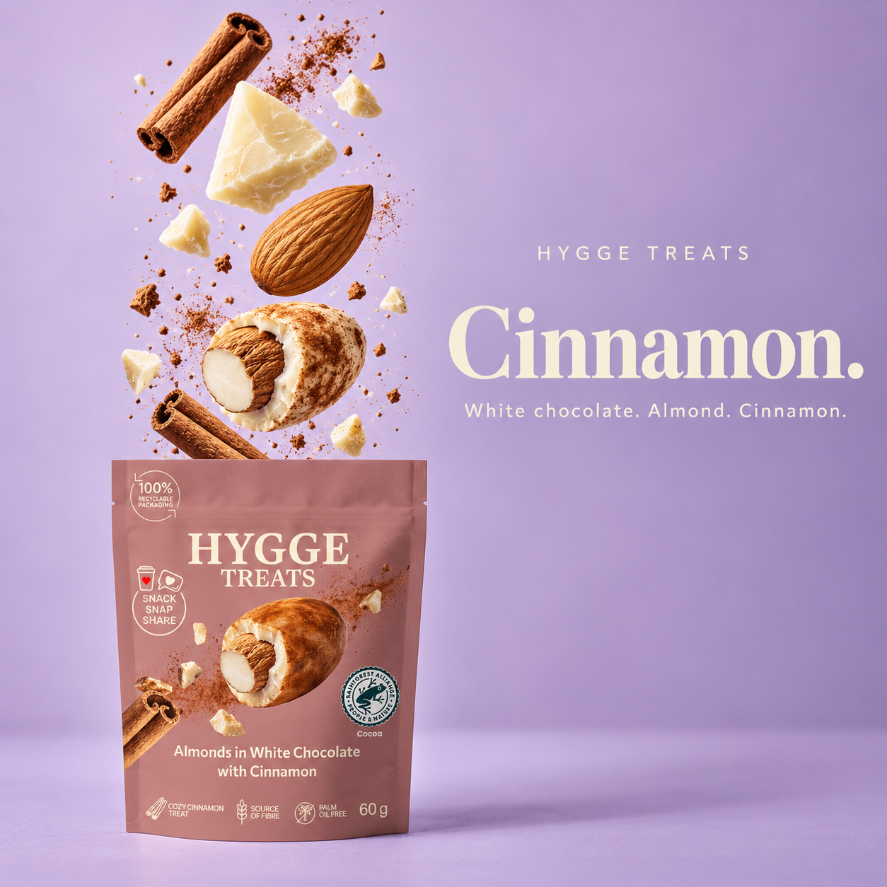 Cinnamon — Hygge Treats almonds in white chocolate with cinnamon